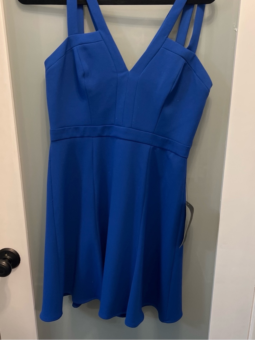 Blue V-Neck Strappy Fit-and-Flare Dress
